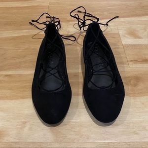 Ankle Strap Wrap Around Closed Toe Ballet Flats